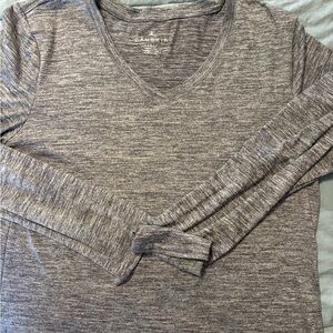 Danskin Heathered Gray-black V-Neck Long Sleeve Tee